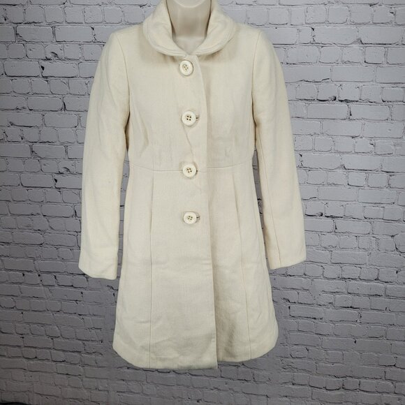 J.CREW Ivory Lady Day Wool Blend Buttoned Pockets Collared Lined Over Coat 2 - Picture 1 of 13